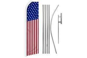 USA 50 Stars Superknit Polyester Swooper Flag Size 11.5ft by 2.5ft & 6 Piece Pole & Ground Spike Kit