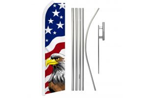 USA Eagle Superknit Polyester Swooper Flag Size 11.5ft by 2.5ft & 6 Piece Pole & Ground Spike Kit