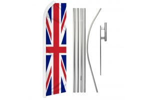 United Kingdom Superknit Polyester Swooper Flag Size 11.5ft by 2.5ft & 6 Piece Pole & Ground Spike Kit