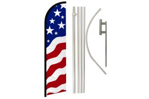 USA New Glory Superknit Polyester Swooper Flag Size 11.5ft by 2.5ft & 6 Piece Pole & Ground Spike Kit