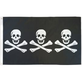 C. Condent 3 Skulls Pirate Printed Polyester Flag 3ft by 5ft