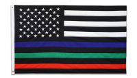 Embroidered Polyester Thin Blue Green Red Line Flag 3ft  by 5ft .