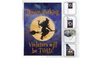 H&G Studios  Broom Parking Halloween  Printed Polyester Flag 12in by 18in with close ups of material and on pole