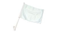 White Solid Color Double Sided Car Window Flag with 17in Plastic Mount