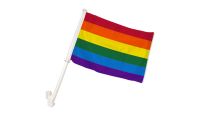 Rainbow Double Sided Car Window Flag with 17in Plastic Mount