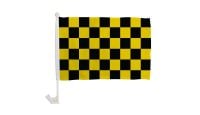 Yellow & Black Checkered Single Sided Car Window Flag with 17in Plastic Mount