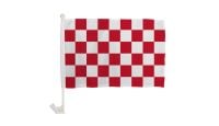 Red & White Checkered Single Sided Car Window Flag with 17in Plastic Mount