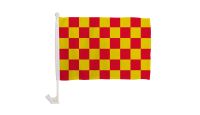 Red & Yellow Checkered Single Sided Car Window Flag with 17in Plastic Mount