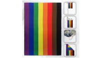 H&G Studios Philly Rainbow  Printed Polyester Flag 12in by 18in with close ups of material and on pole