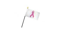 Pink Ribbon White Stick Flag 4in by 6in on 10in Black Plastic Stick