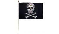 Pirate Sugar Skull 12x18in Stick Flag