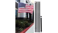 13ft Aluminum Black Outdoor Pole with Ground Spike Displaying USA Flag