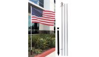 10ft Aluminum White Outdoor Pole with Ground Spike Displaying USA Flag