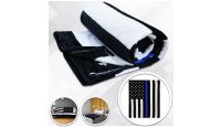 Thin Blue Line  Blanket 50in by 60in in Soft Plush with closeups of material and displayed on furniture