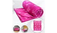 Pink Ribbon Pink  Blanket 50in by 60in in Soft Plush with closeups of material and displayed on furniture
