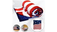 USA Star Spangled  Blanket 50in by 60in in Soft Plush with closeups of material and displayed on furniture