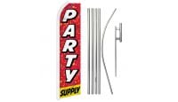 Party Supply Superknit Polyester Swooper Flag Size 11.5ft by 2.5ft & 6 Piece Pole & Ground Spike Kit