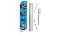 HoHoHo! Blue Superknit Polyester Swooper Flag Size 11.5ft by 2.5ft & 6 Piece Pole & Ground Spike Kit