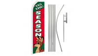 Tis The Season Superknit Polyester Swooper Flag Size 11.5ft by 2.5ft & 6 Piece Pole & Ground Spike Kit