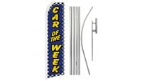 Car Of The Week Blue Superknit Polyester Swooper Flag Size 11.5ft by 2.5ft & 6 Piece Pole & Ground Spike Kit