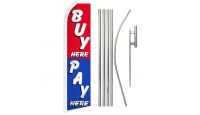 Buy Here Pay Here Superknit Polyester Swooper Flag Size 11.5ft by 2.5ft & 6 Piece Pole & Ground Spike Kit