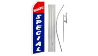 Managers Special Superknit Polyester Swooper Flag Size 11.5ft by 2.5ft & 6 Piece Pole & Ground Spike Kit