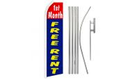 1st Month Free Rent Superknit Polyester Swooper Flag Size 11.5ft by 2.5ft & 6 Piece Pole & Ground Spike Kit