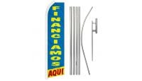 Financiamos Aqui Superknit Polyester Swooper Flag Size 11.5ft by 2.5ft & 6 Piece Pole & Ground Spike Kit