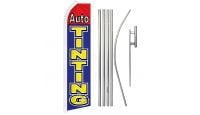 Auto Tinting Red & Blue Superknit Polyester Swooper Flag Size 11.5ft by 2.5ft & 6 Piece Pole & Ground Spike Kit