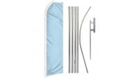 Light Blue Solid Color Superknit Polyester Swooper Flag Size 11.5ft by 2.5ft & 6 Piece Pole & Ground Spike Kit