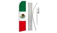 Mexico Superknit Polyester Swooper Flag Size 11.5ft by 2.5ft & 6 Piece Pole & Ground Spike Kit