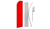 Red Solid Color Superknit Polyester Swooper Flag Size 11.5ft by 2.5ft & 6 Piece Pole & Ground Spike Kit