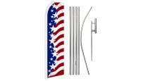 USA Star Spangled Superknit Polyester Swooper Flag Size 11.5ft by 2.5ft & 6 Piece Pole & Ground Spike Kit