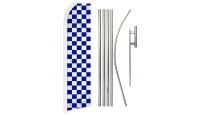 Blue & White Checkered Superknit Polyester Swooper Flag Size 11.5ft by 2.5ft & 6 Piece Pole & Ground Spike Kit