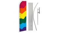 Rainbow Superknit Polyester Swooper Flag Size 11.5ft by 2.5ft & 6 Piece Pole & Ground Spike Kit