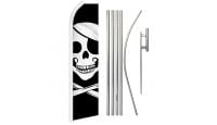 Pirate Superknit Polyester Swooper Flag Size 11.5ft by 2.5ft & 6 Piece Pole & Ground Spike Kit