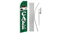 Cafe Green Superknit Polyester Swooper Flag Size 11.5ft by 2.5ft & 6 Piece Pole & Ground Spike Kit