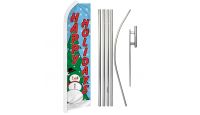 Happy Holidays Superknit Polyester Swooper Flag Size 11.5ft by 2.5ft & 6 Piece Pole & Ground Spike Kit