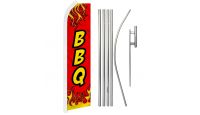 BBQ Red Superknit Polyester Swooper Flag Size 11.5ft by 2.5ft & 6 Piece Pole & Ground Spike Kit