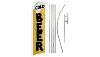 Cold Beer Superknit Polyester Swooper Flag Size 11.5ft by 2.5ft & 6 Piece Pole & Ground Spike Kit