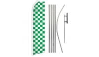 Green & White Checkered Superknit Polyester Swooper Flag Size 11.5ft by 2.5ft & 6 Piece Pole & Ground Spike Kit