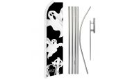 Halloween Ghost Superknit Polyester Swooper Flag Size 11.5ft by 2.5ft & 6 Piece Pole & Ground Spike Kit