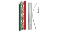 Bienvenidos Red & Green Superknit Polyester Swooper Flag Size 11.5ft by 2.5ft & 6 Piece Pole & Ground Spike Kit