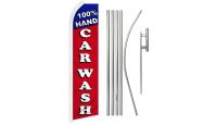 100% Hand Car Wash Superknit Polyester Swooper Flag Size 11.5ft by 2.5ft & 6 Piece Pole & Ground Spike Kit