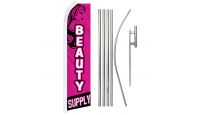 Beauty Supply Superknit Polyester Swooper Flag Size 11.5ft by 2.5ft & 6 Piece Pole & Ground Spike Kit