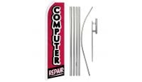 Computer Repair Superknit Polyester Swooper Flag Size 11.5ft by 2.5ft & 6 Piece Pole & Ground Spike Kit