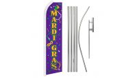 Mardi Gras Superknit Polyester Swooper Flag Size 11.5ft by 2.5ft & 6 Piece Pole & Ground Spike Kit