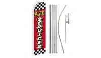 A/C Services Red Checkered Superknit Polyester Swooper Flag Size 11.5ft by 2.5ft & 6 Piece Pole & Ground Spike Kit