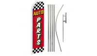 Auto Parts  Red Checkered Superknit Polyester Swooper Flag Size 11.5ft by 2.5ft & 6 Piece Pole & Ground Spike Kit