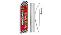 Auto Glass Repair Red & Yellow Superknit Polyester Swooper Flag Size 11.5ft by 2.5ft & 6 Piece Pole & Ground Spike Kit